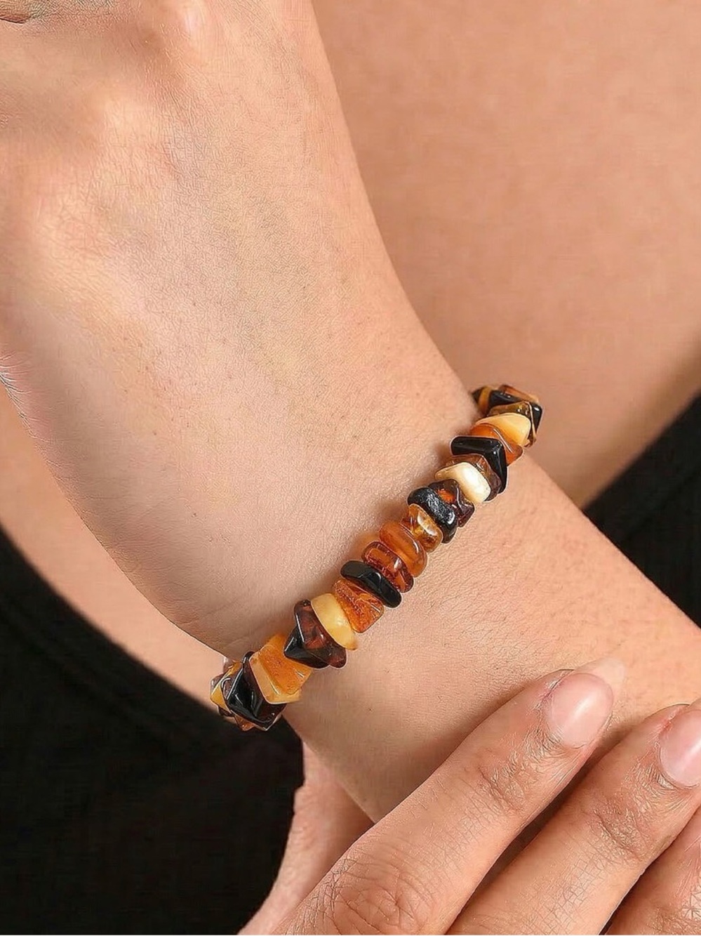 Amber Chip Stretch Bracelet - Honey Brown Black and Butterscotch